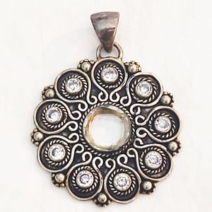 Vintage Tremendously Oversized Sterling Silver Pendant with Faceted White Quartz